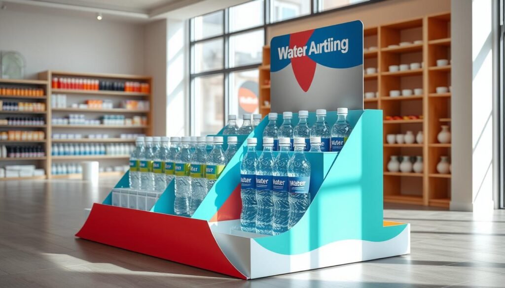 Cardboard Water Bottle Display Stands in Retail Spaces