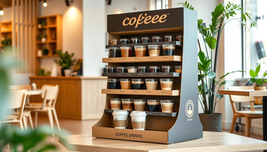 cardboard coffee drinks display rack