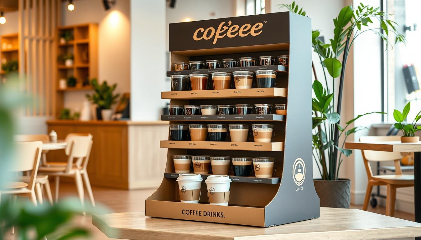 cardboard coffee drinks display rack